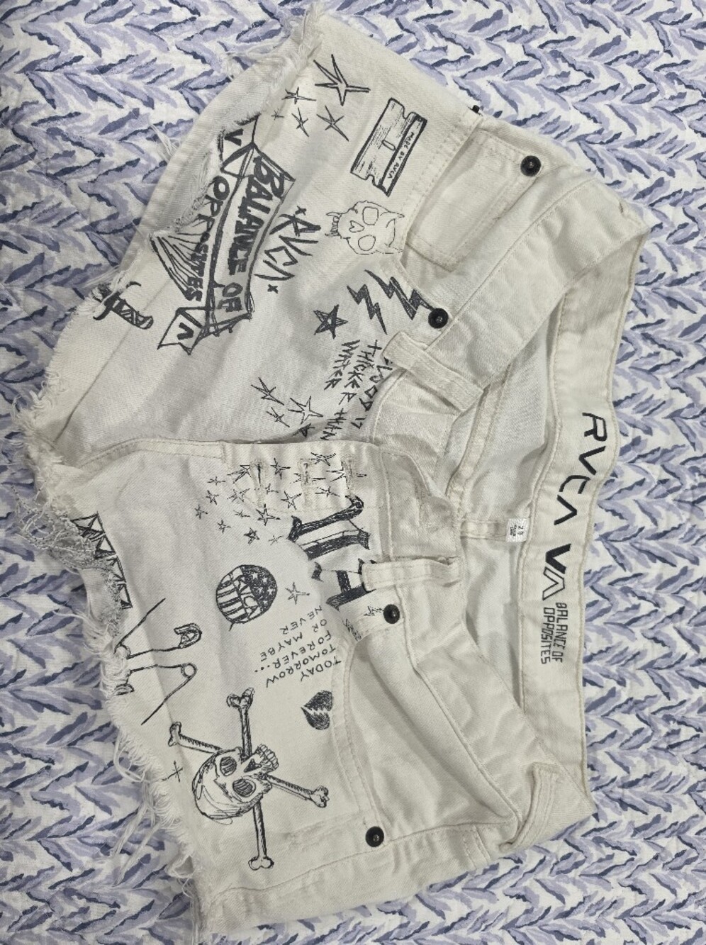 RVCA White Graphic Denim Shorts